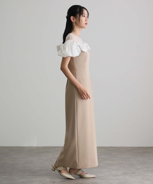 atlo（アトロ）の「ミモレ丈&袖あり フォーマル マシュマロジャガードタフタラッフル Iライン セレモニー 結婚式 二次会 パーティー ドレス オケージョンドレス 同窓会 成人式 お呼ばれ 謝恩会 20代 30代（ドレス・レディース・ベージュ/チャコール/ブラック・M）」の9枚目の写真