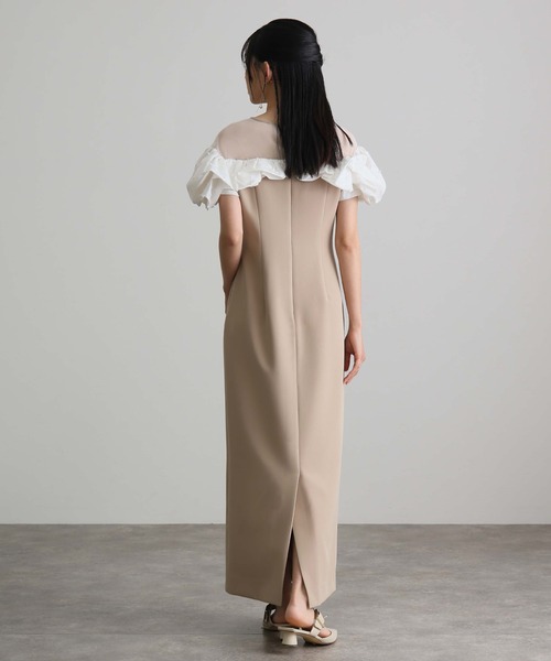 atlo（アトロ）の「ミモレ丈&袖あり フォーマル マシュマロジャガードタフタラッフル Iライン セレモニー 結婚式 二次会 パーティー ドレス オケージョンドレス 同窓会 成人式 お呼ばれ 謝恩会 20代 30代（ドレス・レディース・ベージュ/チャコール/ブラック・M）」の10枚目の写真
