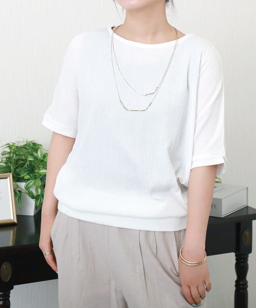 libelle more(リベル モア)の「シャーリングドルマントップス(Tシャツ/カットソー・レディース・オフホワイト/ブラウン系その他/ブラック/ホワイト系その他・M)」の3枚目の写真