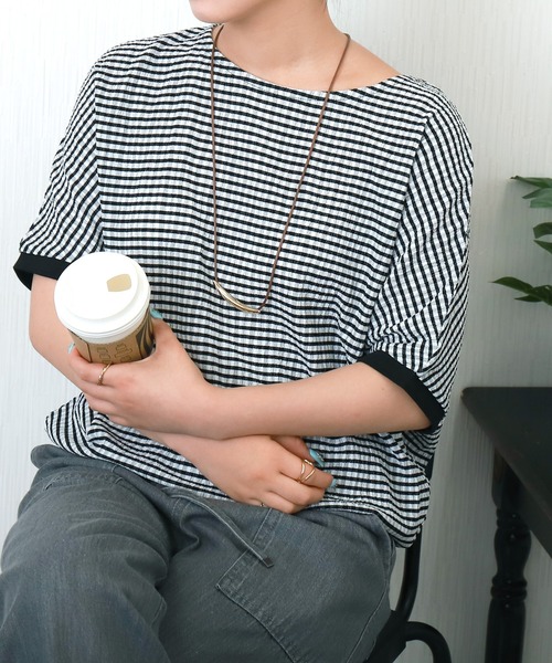 libelle more(リベル モア)の「シャーリングドルマントップス(Tシャツ/カットソー・レディース・オフホワイト/ブラウン系その他/ブラック/ホワイト系その他・M)」の18枚目の写真