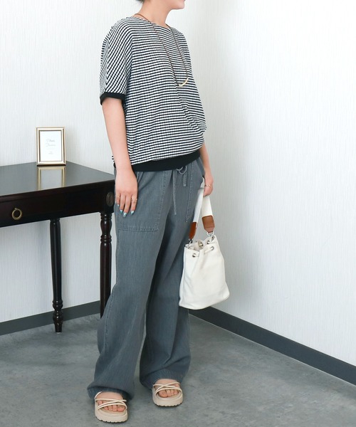 libelle more(リベル モア)の「シャーリングドルマントップス(Tシャツ/カットソー・レディース・オフホワイト/ブラウン系その他/ブラック/ホワイト系その他・M)」の20枚目の写真