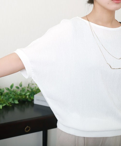 libelle more(リベル モア)の「シャーリングドルマントップス(Tシャツ/カットソー・レディース・オフホワイト/ブラウン系その他/ブラック/ホワイト系その他・M)」の5枚目の写真