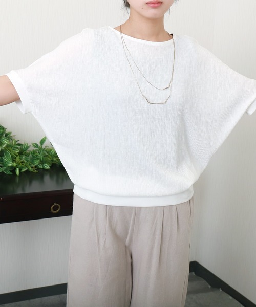 libelle more(リベル モア)の「シャーリングドルマントップス(Tシャツ/カットソー・レディース・オフホワイト/ブラウン系その他/ブラック/ホワイト系その他・M)」の6枚目の写真