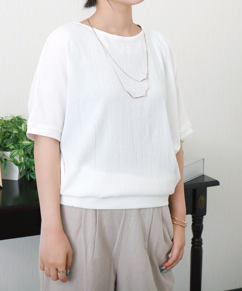 libelle more(リベル モア)の「シャーリングドルマントップス(Tシャツ/カットソー・レディース・オフホワイト/ブラウン系その他/ブラック/ホワイト系その他・M)」の7枚目の写真