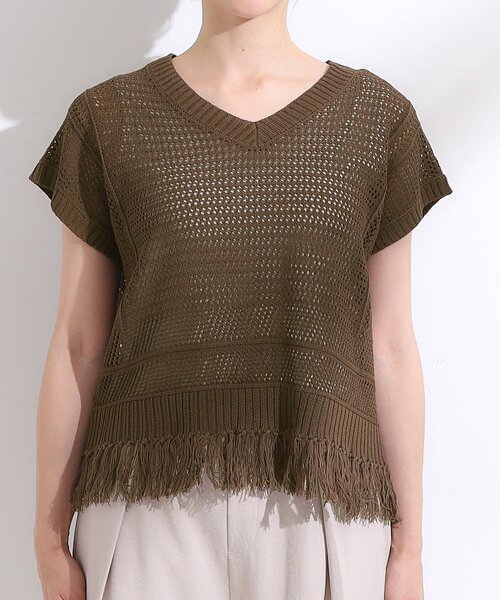 Cutie Blonde(キューティーブロンド)の「【S-LL】裾フリンジマクラメVネックニット(ニット/セーター・レディース・オレンジ/アイボリー/ダークブラウン・04/03/02/01)」の18枚目の写真