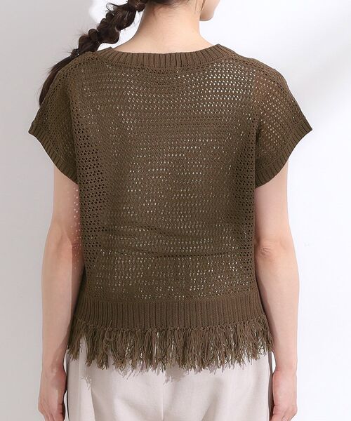 Cutie Blonde(キューティーブロンド)の「【S-LL】裾フリンジマクラメVネックニット(ニット/セーター・レディース・オレンジ/アイボリー/ダークブラウン・04/03/02/01)」の20枚目の写真