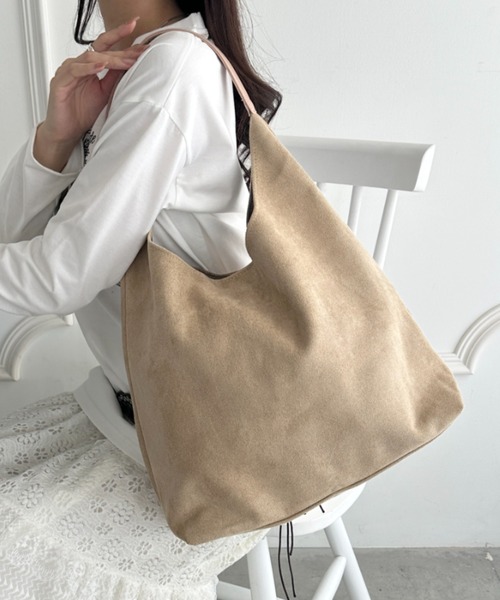 セール】ポーチ付き スウェード風ワンハンドルバッグ（トートバッグ
