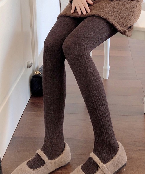 ケーブル編み柄 厚手タイツ ストッキング cula1251（タイツ