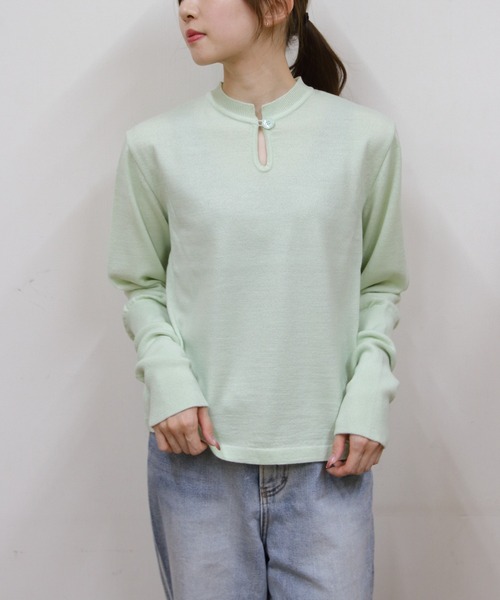 MEYAME(メヤメ)の「MEYAME/メヤメ ティアーシェイプニット TEAR SHAPE KNIT(ニット/セーター・レディース・オレンジ/グリーン・FREE)」の2枚目の写真