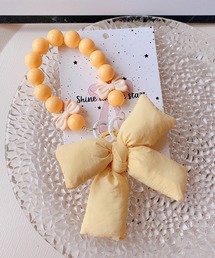 HOOK（フック）の「ウッド調ビーズ×布リボン キーホルダー（キーホルダー）」