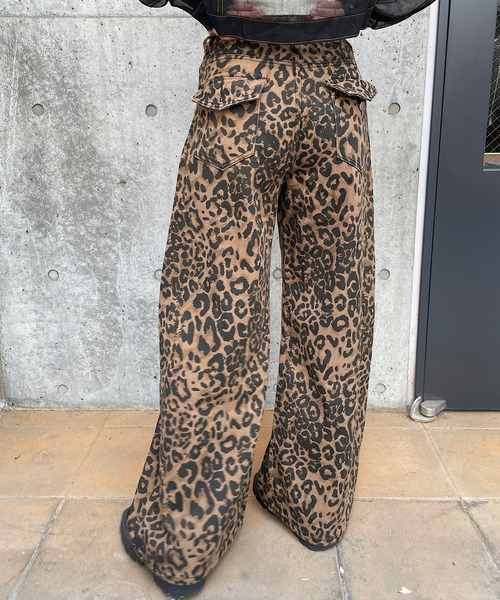 セール】ヒョウ柄ワイドデニムパンツ レオパード柄パンツ