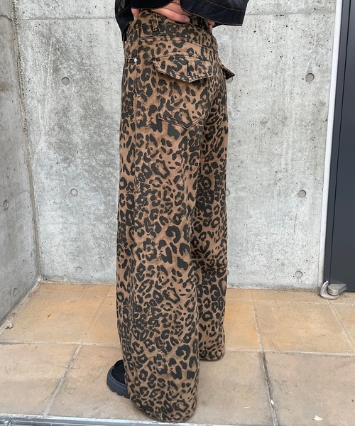 セール】ヒョウ柄ワイドデニムパンツ レオパード柄パンツ