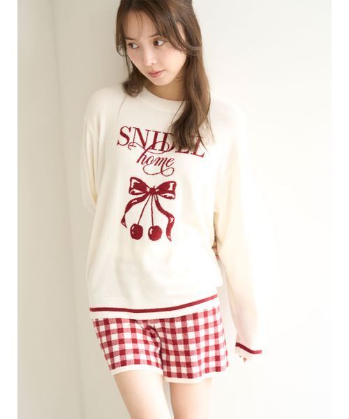 スナイデルホーム チェリースウェットセットアップ BLK セール】チェリーシリーズニットセットアップ（ルームウェア