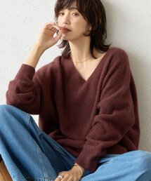 RIVE DROITE | 予約【抜け感シルエット】ヘアリーウール片畦Vネックニット(ニット/セーター)