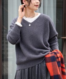 【リヴドロワ】ふわふわ　ヘアリー　ウール　Vネック　ニット　セーター　長袖 抜け感シルエット】ヘアリーウール片畦Vネックニット | RIVE