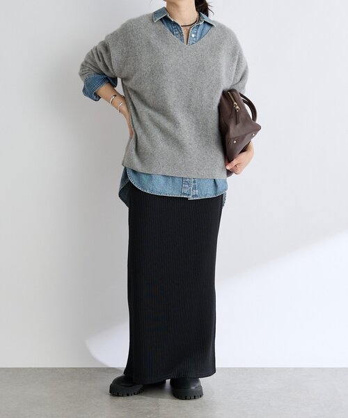 RIVE DROITEヘアリーウール片畦Vネックニット RIVE DROITE（リヴドロワ） ニット セーター 「抜け感シルエット