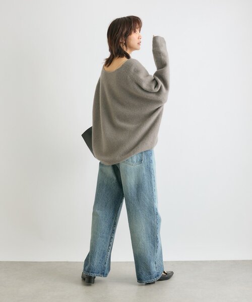 抜け感シルエット】ヘアリーウール片畦Vネックニット（ニット