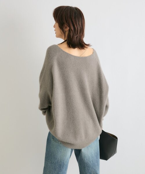 【リヴドロワ】ふわふわ　ヘアリー　ウール　Vネック　ニット　セーター　長袖 抜け感シルエット】ヘアリーウール片畦Vネックニット（ニット