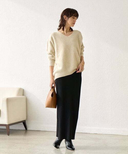 抜け感シルエット】ヘアリーウール片畦Vネックニット（ニット/セーター