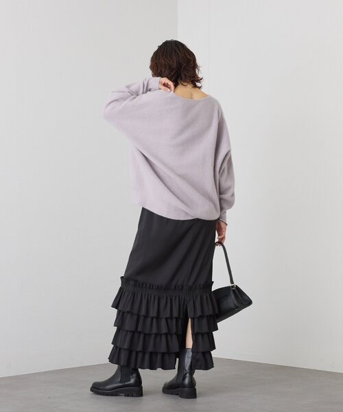 抜け感シルエット】ヘアリーウール片畦Vネックニット（ニット/セーター