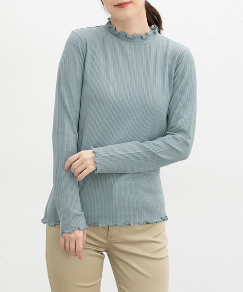 Honeys（ハニーズ）の「メローハイネックＴ（Tシャツ/カットソー・レディース・アイボリー/ピンク/ダークブラウン系/ネイビー/イエロー/オフホワイト/ブラック/スモーキーグリーン系/ラベンダー・M/LL/L/S）」の5枚目の写真