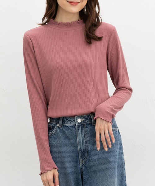 Honeys（ハニーズ）の「メローハイネックＴ（Tシャツ/カットソー・レディース・アイボリー/ピンク/ダークブラウン系/ネイビー/イエロー/オフホワイト/ブラック/スモーキーグリーン系/ラベンダー・M/LL/L/S）」の18枚目の写真