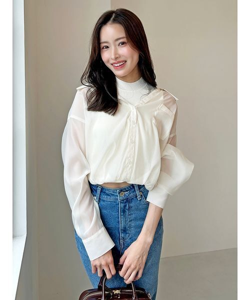 完売色♥️新作新品✨Sustainableシアーシャツドッキングプルオーバー Sustainableシアーシャツドッキングプルオーバー（ニット