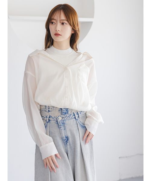完売色♥️新作新品✨Sustainableシアーシャツドッキングプルオーバー Sustainableシアーシャツドッキングプルオーバー（ニット