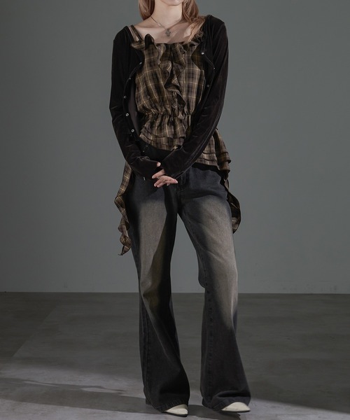 apres jour mignon(アプレジュールミニョン)の「カスケードフリルキャミチュニック【ZOZOTOWN限定アイテム】(チュニック・レディース・ブラウン系その他/ダークブラウン/ブラック・フリー/X-LARGE)」の1枚目の写真