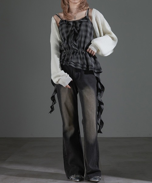 apres jour mignon(アプレジュールミニョン)の「カスケードフリルキャミチュニック【ZOZOTOWN限定アイテム】(チュニック・レディース・ブラウン系その他/ダークブラウン/ブラック・フリー/X-LARGE)」の2枚目の写真