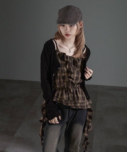 apres jour mignon(アプレジュールミニョン)の「カスケードフリルキャミチュニック【ZOZOTOWN限定アイテム】(チュニック・レディース・ブラウン系その他/ダークブラウン/ブラック・フリー/X-LARGE)」の6枚目の写真