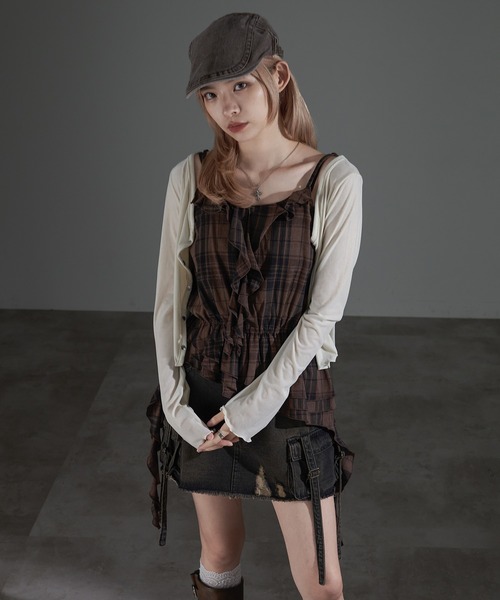 apres jour mignon(アプレジュールミニョン)の「カスケードフリルキャミチュニック【ZOZOTOWN限定アイテム】(チュニック・レディース・ブラウン系その他/ダークブラウン/ブラック・フリー/X-LARGE)」の8枚目の写真