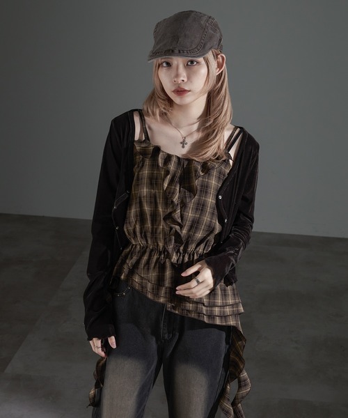 apres jour mignon(アプレジュールミニョン)の「カスケードフリルキャミチュニック【ZOZOTOWN限定アイテム】(チュニック・レディース・ブラウン系その他/ダークブラウン/ブラック・フリー/X-LARGE)」の15枚目の写真