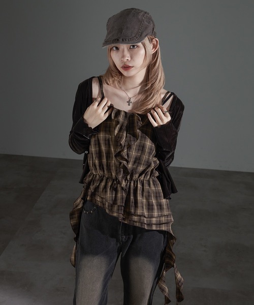 apres jour mignon(アプレジュールミニョン)の「カスケードフリルキャミチュニック【ZOZOTOWN限定アイテム】(チュニック・レディース・ブラウン系その他/ダークブラウン/ブラック・フリー/X-LARGE)」の16枚目の写真