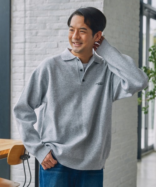 THE CRAFT CREW PRODUCTS(ザクラフトクループロダクツ)の「〈アンチピリング〉オーバーサイズ スウェットライク ウォッシャブル長袖ニットポロシャツ【THE CRAFT CREW PRODUCTS】(ニット/セーター・メンズ・ブラック/ネイビー/モカ/チャコール/アッシュグレー・M/S/L)」の6枚目の写真