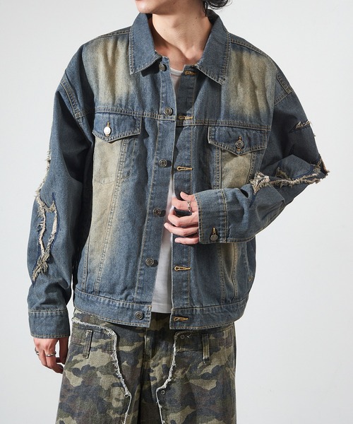 セール】【SETUP7】オーバーダイ加工 トライバル刺繍デニム