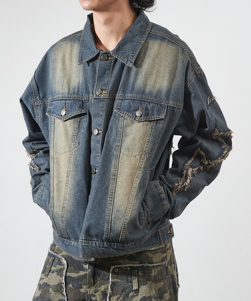 セール】【SETUP7】オーバーダイ加工 トライバル刺繍デニム