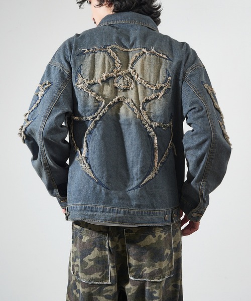 セール】【SETUP7】オーバーダイ加工 トライバル刺繍デニムジャケット