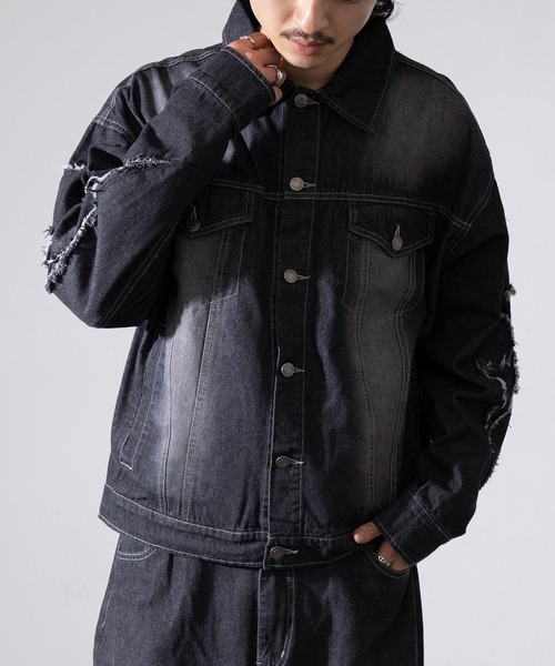 セール】【SETUP7】オーバーダイ加工 トライバル刺繍デニム