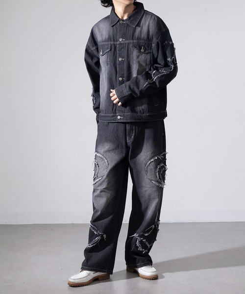 セール】【SETUP7】オーバーダイ加工 トライバル刺繍デニムジャケット