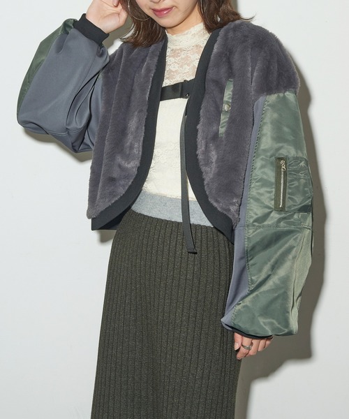 MAISON BREEZE reveur(メゾンブリーズレヴール)の「【MAISON BREEZE reveur】MA-1 ファーボレロジャケット trc(MA-1・レディース・ブラック/ブラウン/グレー・FREE)」の19枚目の写真