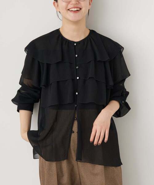 一部カラーWEB・一部店舗限定/追加》楊柳フリルブラウス（シャツ