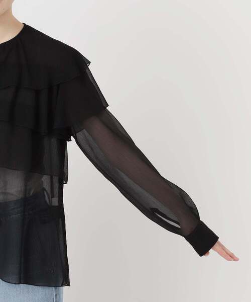 IENA（イエナ）の「《一部カラーWEB・一部店舗限定/追加》楊柳フリルブラウス（シャツ/ブラウス・レディース・ブラック系その他/ブラック/ダークブルー/チョコ・FREE）」の10枚目の写真