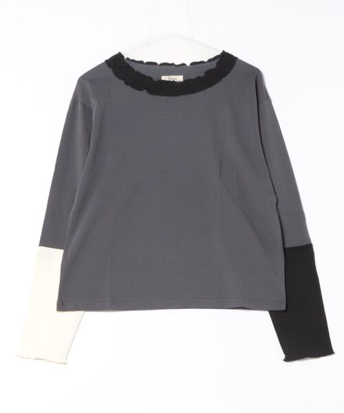 unica（ユニカ）の「カラフルスリーブtee（Tシャツ/カットソー・レディース・ブラック/チャコール/オフホワイト・F）」の7枚目の写真
