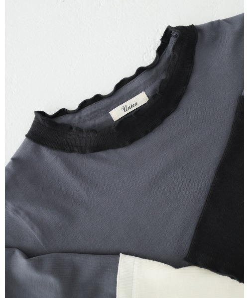 unica（ユニカ）の「カラフルスリーブtee（Tシャツ/カットソー・レディース・ブラック/チャコール/オフホワイト・F）」の4枚目の写真