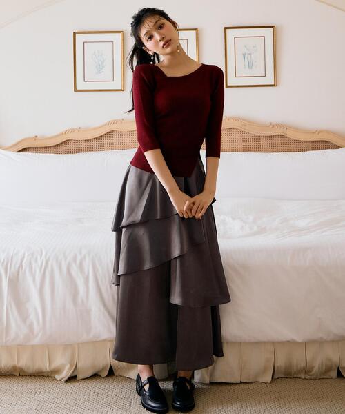 AND COUTURE(アンドクチュール)の「アシメVネック7分袖プルオーバー(ニット/セーター・レディース・オフホワイト/ブラック/ボルドー/ベージュ・FREE)」の17枚目の写真
