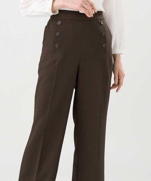 TOKYO SHIRTS（トウキョウシャツ）の「ウーリッシュ素材 セミワイドパンツ セットアップ可能（スラックス・レディース・ネイビー/ブラウン・M/L/LL）」の2枚目の写真