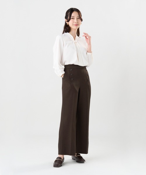 TOKYO SHIRTS（トウキョウシャツ）の「ウーリッシュ素材 セミワイドパンツ セットアップ可能（スラックス・レディース・ネイビー/ブラウン・M/L/LL）」の3枚目の写真