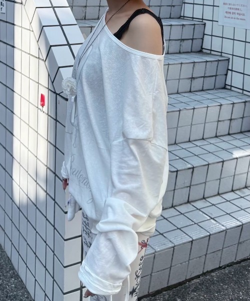 Never mind the XU / Chikashitsu+（ネバーマインド ザ エックスユー / チカシツプラス）の「【nmtc +】vintage cross long sleeve / 【エヌエムティーシープラス】ビンテージクロスデザイン長袖Tシャツ（Tシャツ/カットソー・メンズ・ホワイト・ONE SIZE）」の15枚目の写真