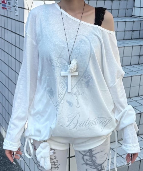 Never mind the XU / Chikashitsu+（ネバーマインド ザ エックスユー / チカシツプラス）の「【nmtc +】vintage cross long sleeve / 【エヌエムティーシープラス】ビンテージクロスデザイン長袖Tシャツ（Tシャツ/カットソー・メンズ・ホワイト・ONE SIZE）」の16枚目の写真